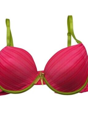 Just Be Womens Sz 36C T Shirt Bra Neon Pink w/ Lime Green Straps Y2K